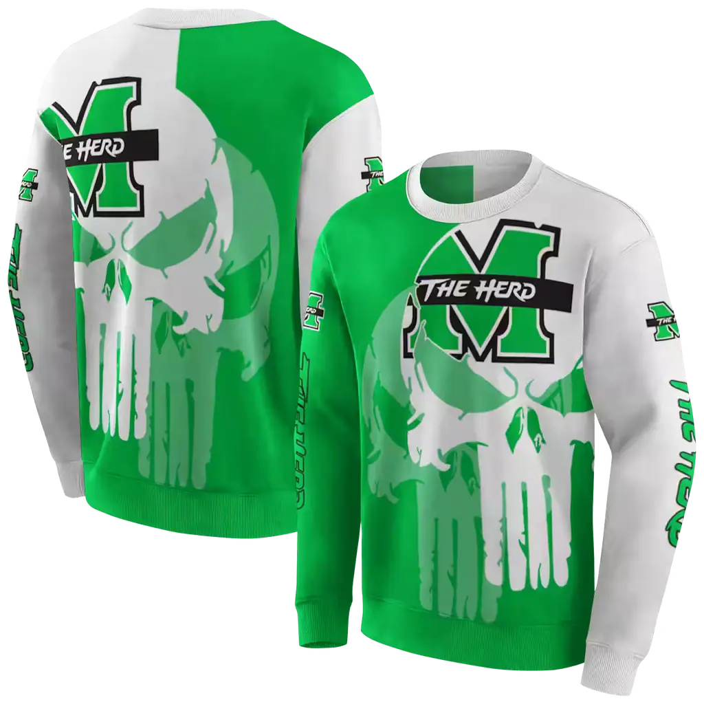 marshall thundering herd graphic punisher green white hoodie premium grade marshall thundering herd graphic punisher green white hoodie premium grade