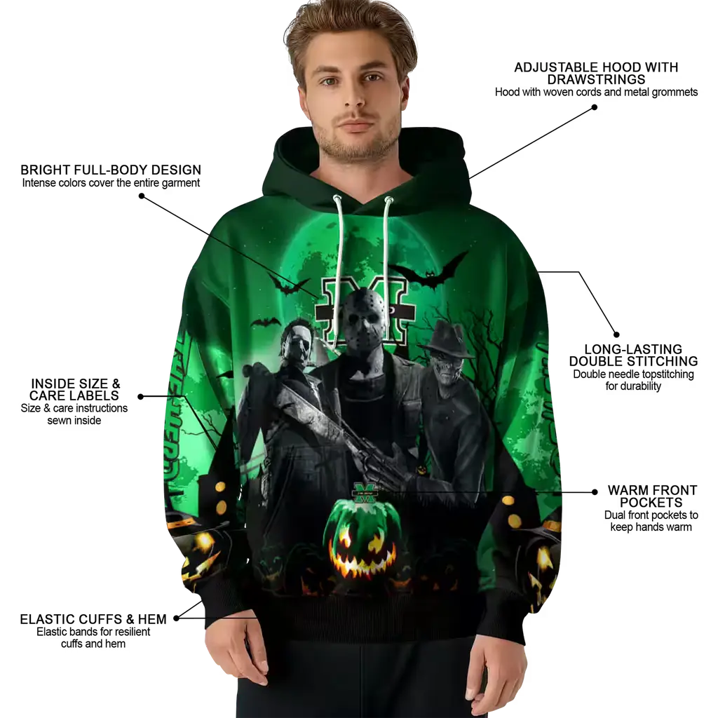 marshall thundering herd halloween vibes green black hoodie latest model marshall thundering herd halloween vibes green black hoodie latest model