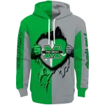 marshall thundering herd heartbeat graphic green hoodie best selling