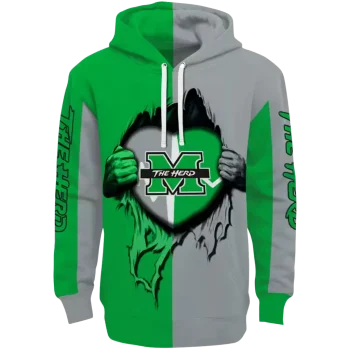 marshall thundering herd heartbeat graphic green hoodie best selling