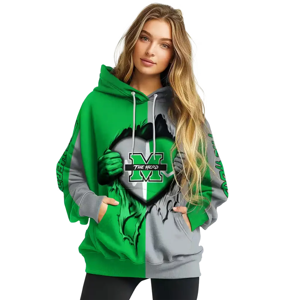marshall thundering herd heartbeat graphic green hoodie high quality marshall thundering herd heartbeat graphic green hoodie high quality
