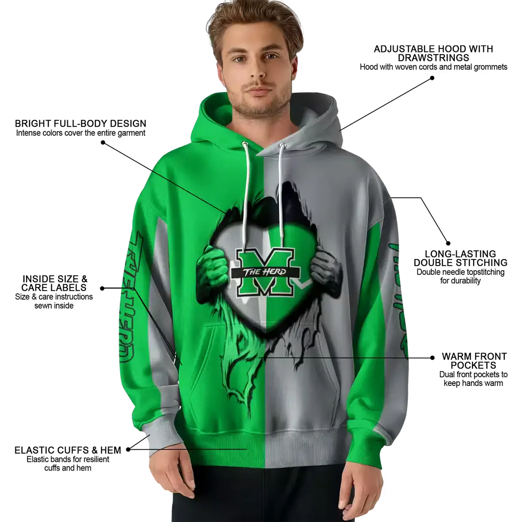 marshall thundering herd heartbeat graphic green hoodie latest model marshall thundering herd heartbeat graphic green hoodie latest model