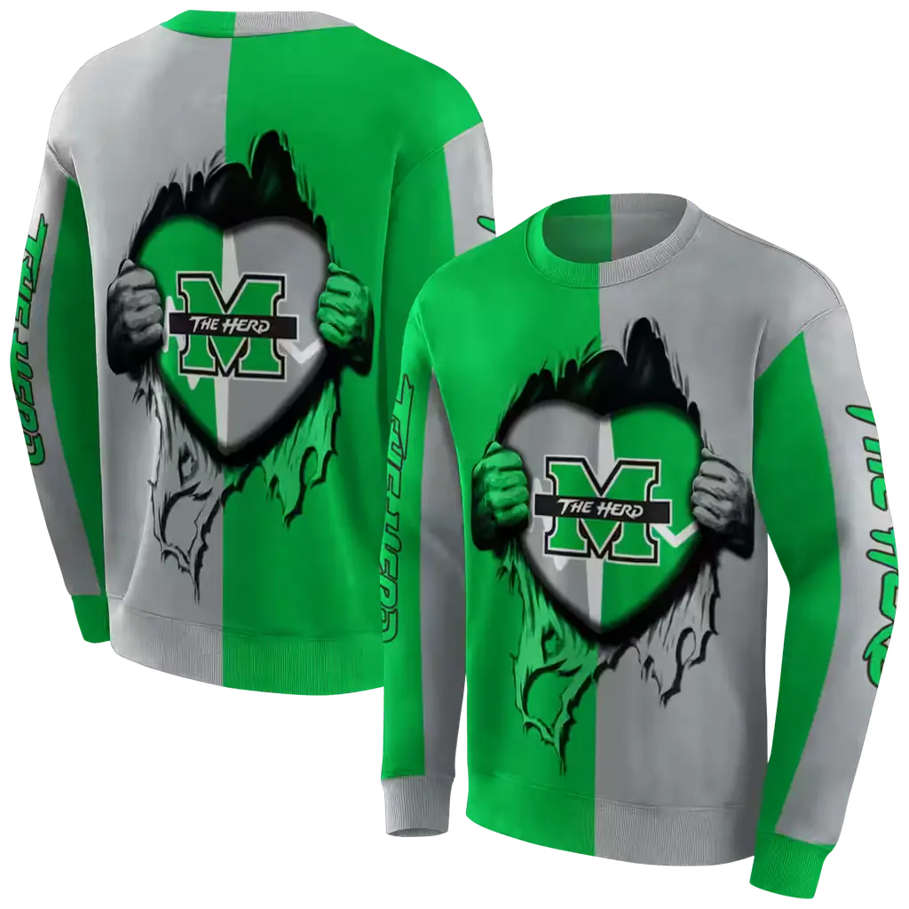 marshall thundering herd heartbeat graphic green hoodie premium grade marshall thundering herd heartbeat graphic green hoodie premium grade