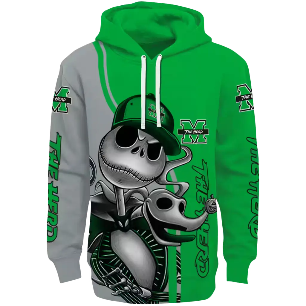 marshall thundering herd jack skellington green hoodie best selling marshall thundering herd jack skellington green hoodie best selling