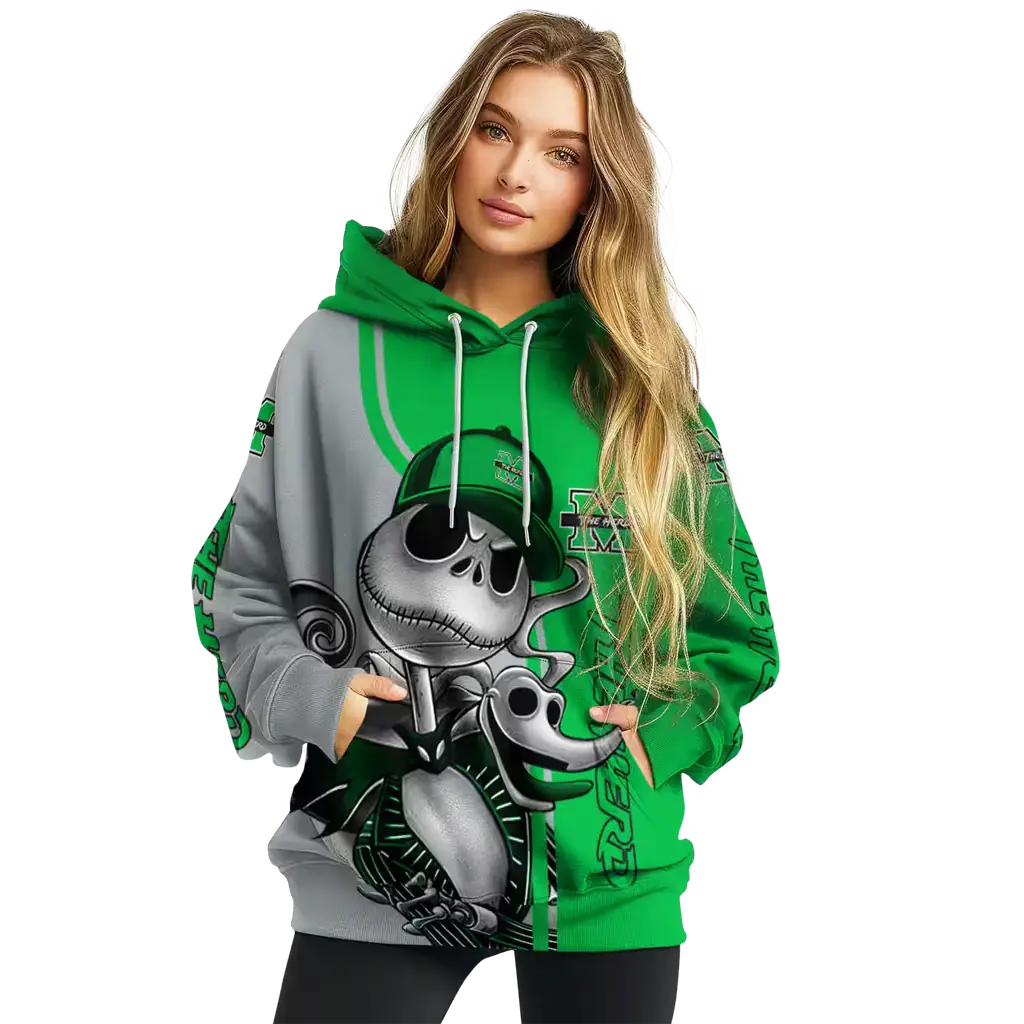 marshall thundering herd jack skellington green hoodie high quality marshall thundering herd jack skellington green hoodie high quality
