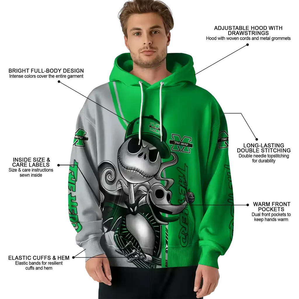 marshall thundering herd jack skellington green hoodie latest model marshall thundering herd jack skellington green hoodie latest model