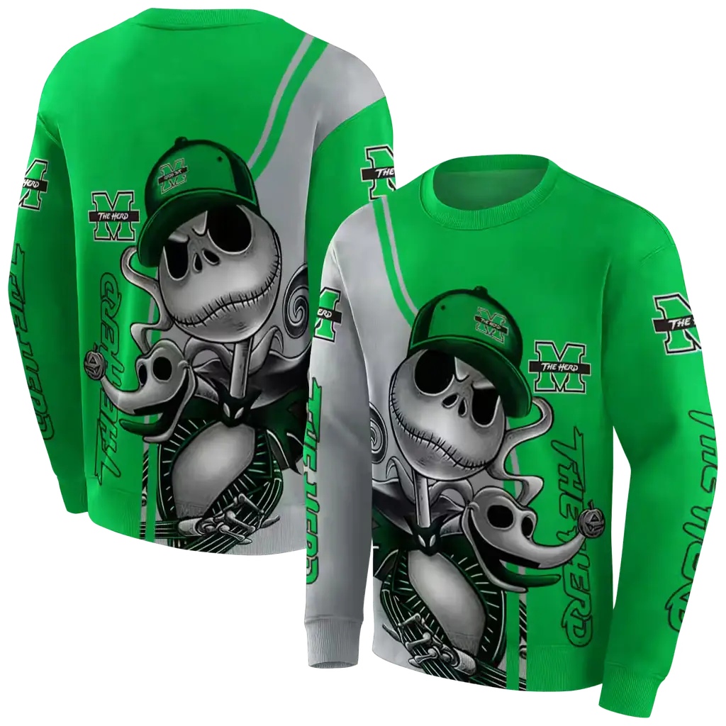 marshall thundering herd jack skellington green hoodie premium grade marshall thundering herd jack skellington green hoodie premium grade