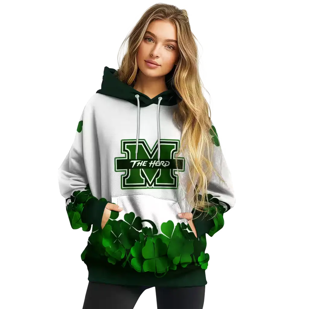 marshall thundering herd lucky motif white green hoodie high quality marshall thundering herd lucky motif white green hoodie high quality