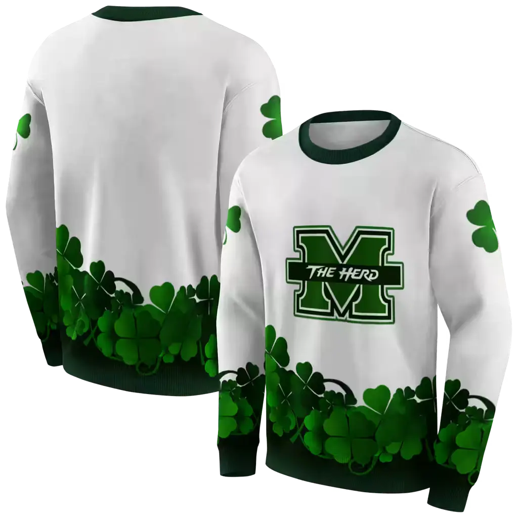 marshall thundering herd lucky motif white green hoodie premium grade marshall thundering herd lucky motif white green hoodie premium grade