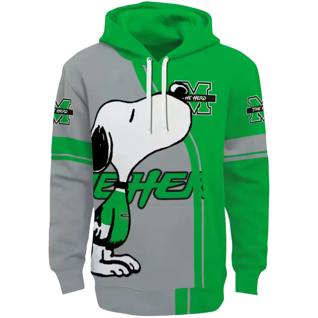 marshall thundering herd playful snoopy green hoodie best selling marshall thundering herd playful snoopy green hoodie best selling
