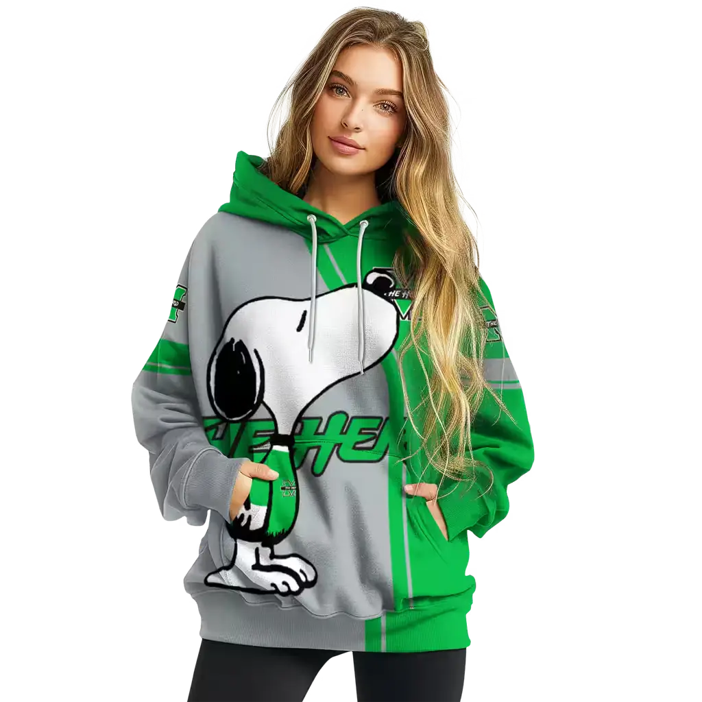 marshall thundering herd playful snoopy green hoodie high quality marshall thundering herd playful snoopy green hoodie high quality