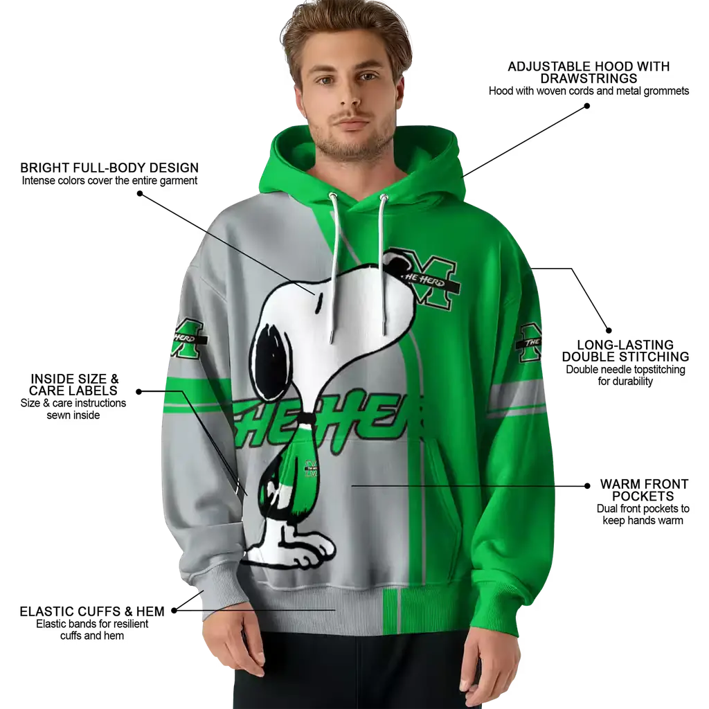 marshall thundering herd playful snoopy green hoodie latest model marshall thundering herd playful snoopy green hoodie latest model