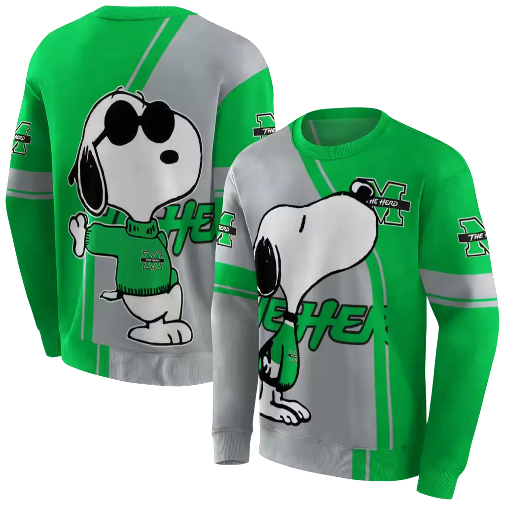 marshall thundering herd playful snoopy green hoodie premium grade marshall thundering herd playful snoopy green hoodie premium grade