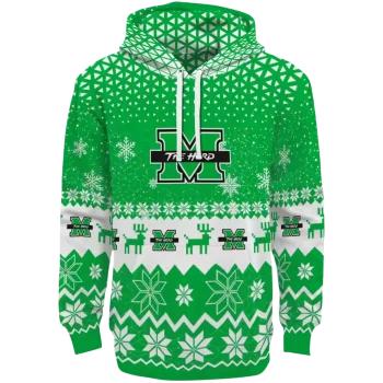 marshall thundering herd reindeer motif green hoodie best selling