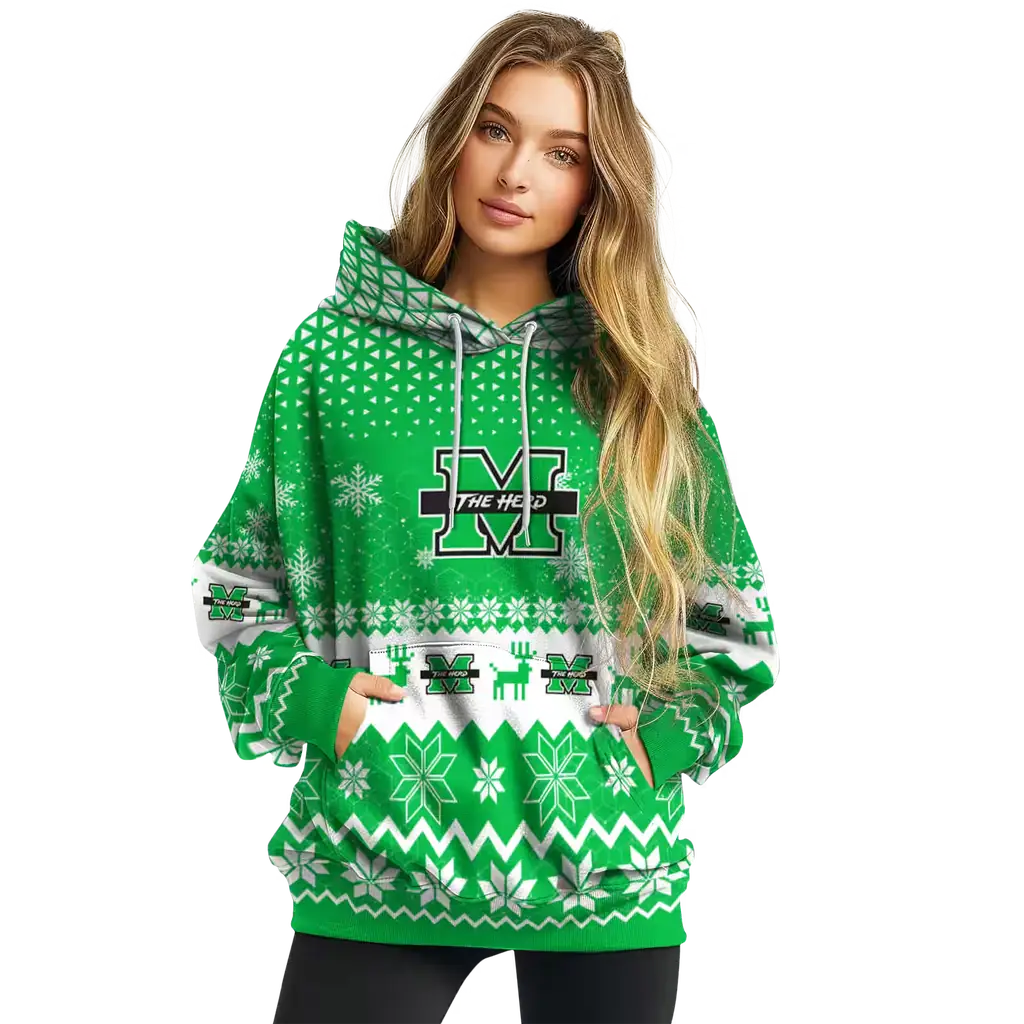 marshall thundering herd reindeer motif green hoodie high quality marshall thundering herd reindeer motif green hoodie high quality