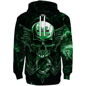 marshall thundering herd skull artwork green black hoodie best selling