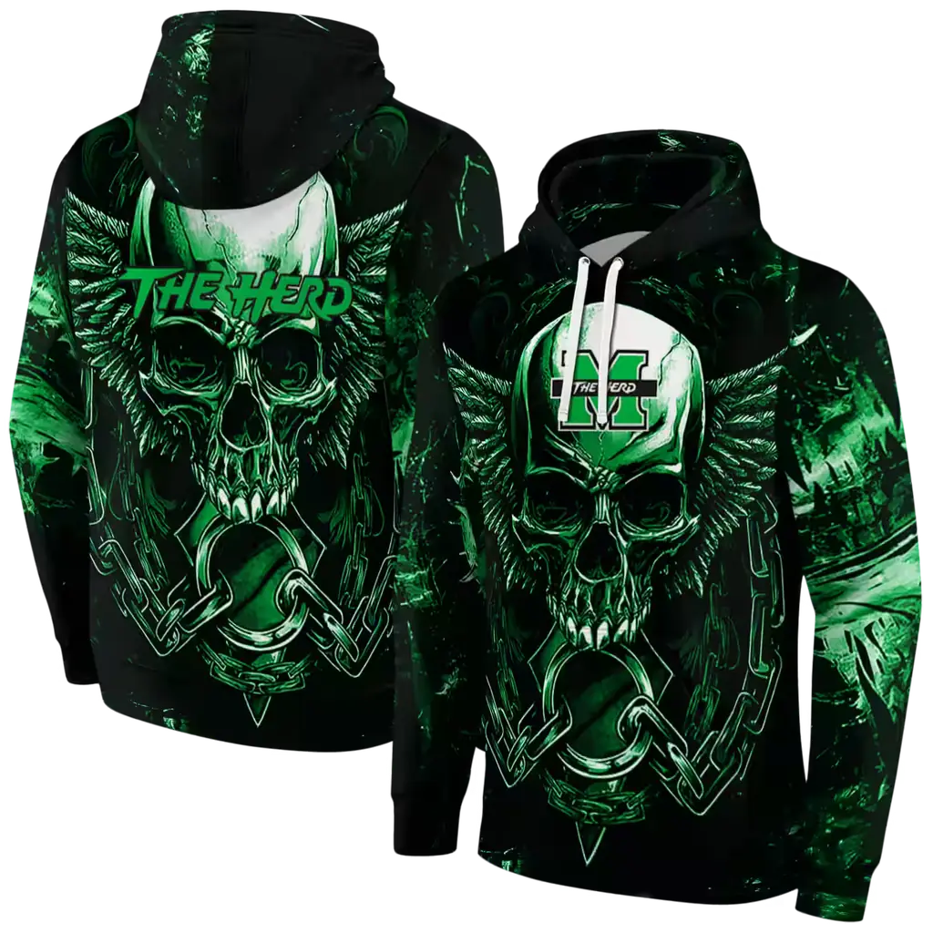 marshall thundering herd skull artwork green black hoodie fashion forward marshall thundering herd skull artwork green black hoodie fashion forward