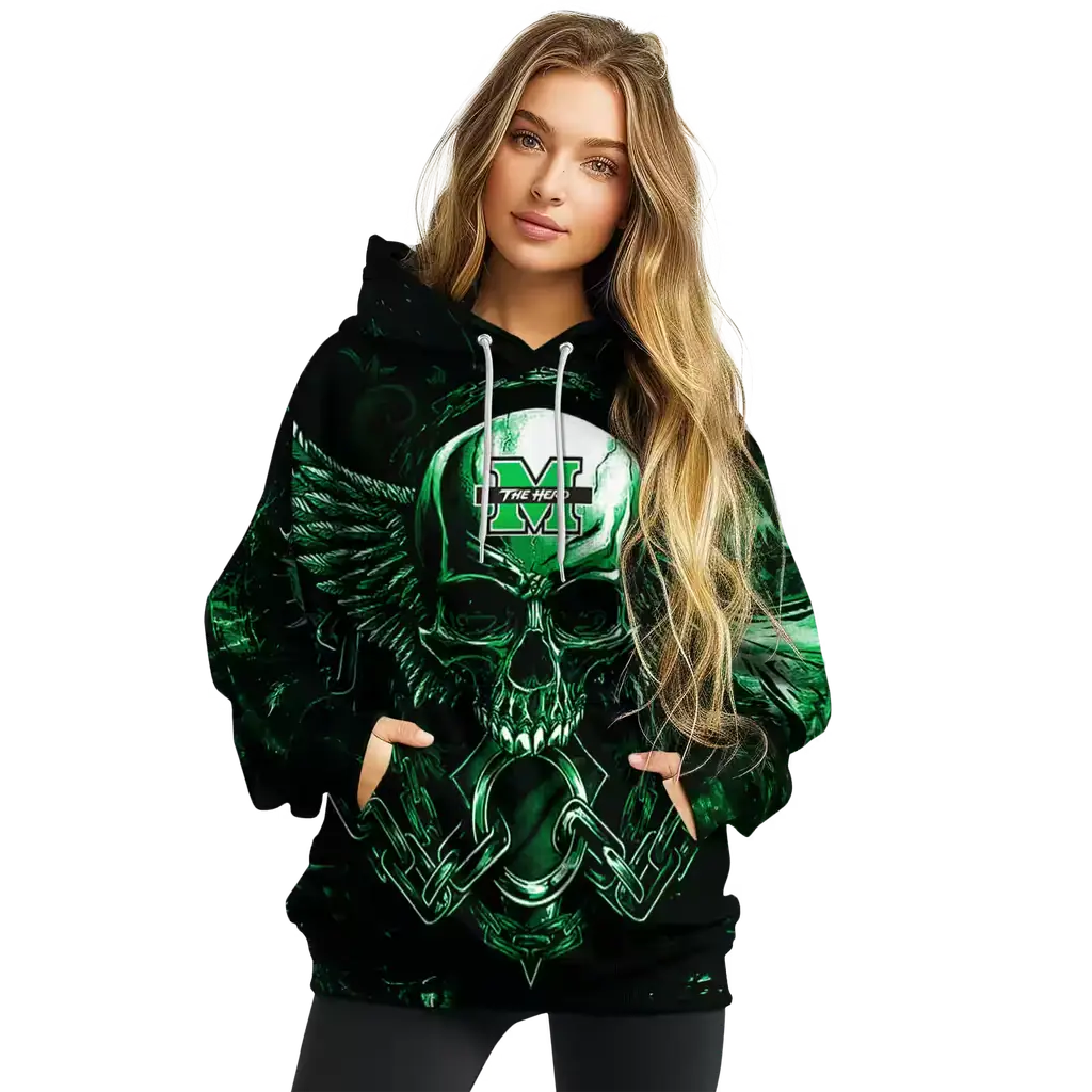 marshall thundering herd skull artwork green black hoodie high quality marshall thundering herd skull artwork green black hoodie high quality