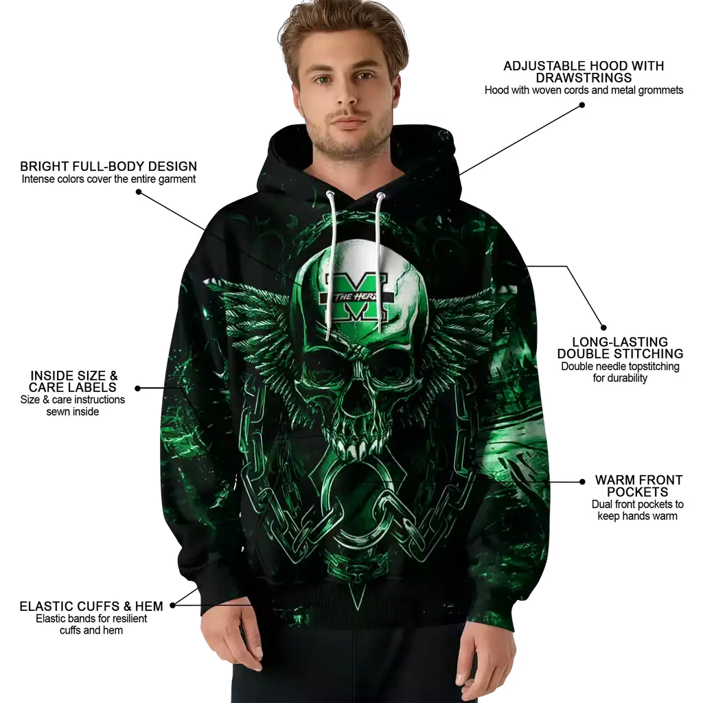 marshall thundering herd skull artwork green black hoodie latest model marshall thundering herd skull artwork green black hoodie latest model