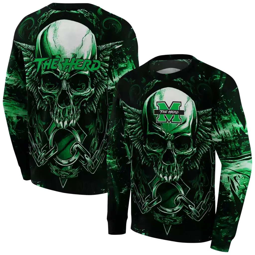 marshall thundering herd skull artwork green black hoodie premium grade marshall thundering herd skull artwork green black hoodie premium grade