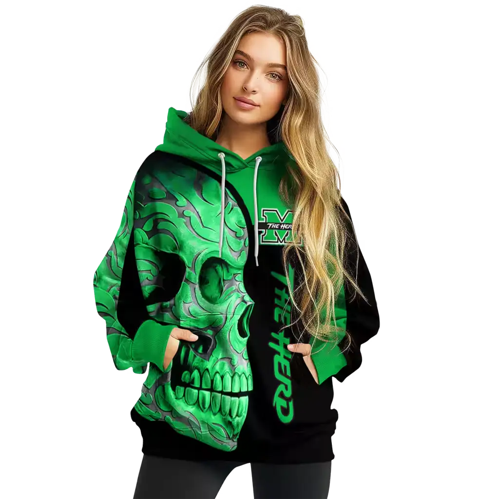 marshall thundering herd skull motif green black hoodie high quality marshall thundering herd skull motif green black hoodie high quality