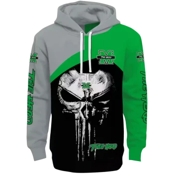 marshall thundering herd skull punisher gray black hoodie best selling