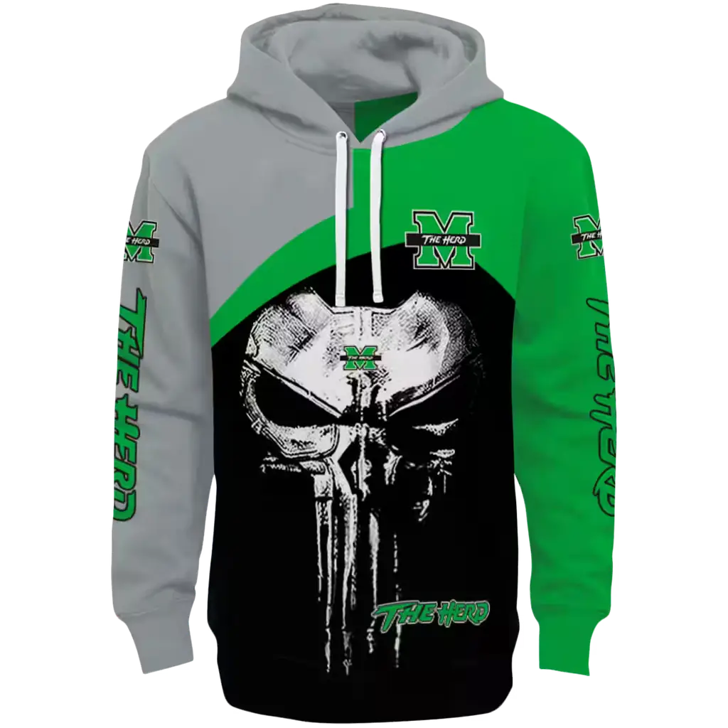 marshall thundering herd skull punisher gray black hoodie best selling marshall thundering herd skull punisher gray black hoodie best selling