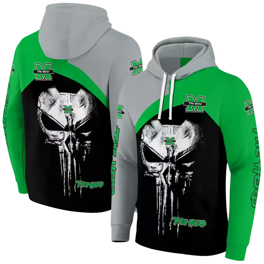 marshall thundering herd skull punisher gray black hoodie fashion forward marshall thundering herd skull punisher gray black hoodie fashion forward