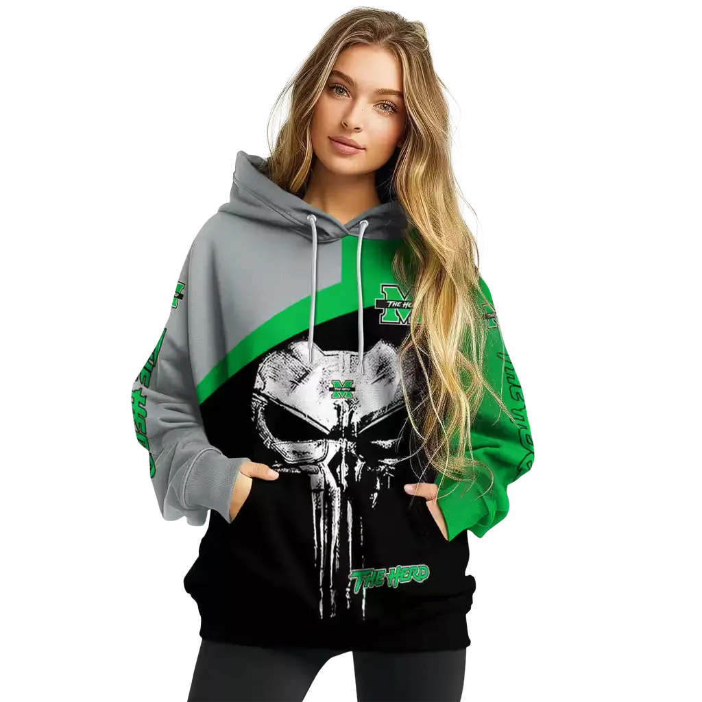 marshall thundering herd skull punisher gray black hoodie high quality marshall thundering herd skull punisher gray black hoodie high quality