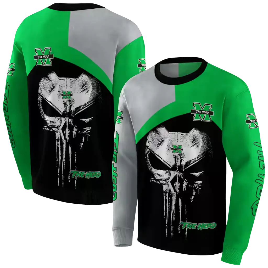 marshall thundering herd skull punisher gray black hoodie premium grade marshall thundering herd skull punisher gray black hoodie premium grade