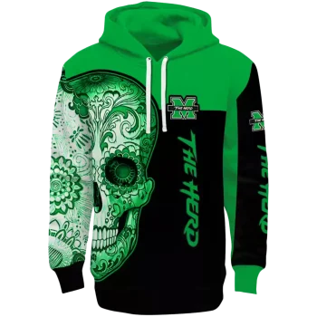 marshall thundering herd sugar skull green black hoodie best selling