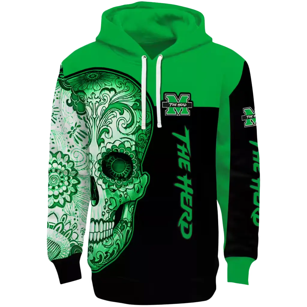 marshall thundering herd sugar skull green black hoodie best selling marshall thundering herd sugar skull green black hoodie best selling