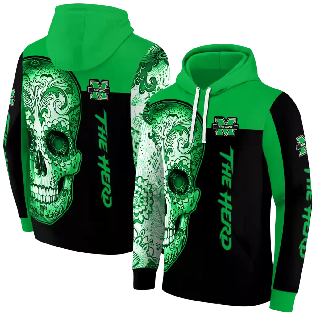 marshall thundering herd sugar skull green black hoodie fashion forward marshall thundering herd sugar skull green black hoodie fashion forward