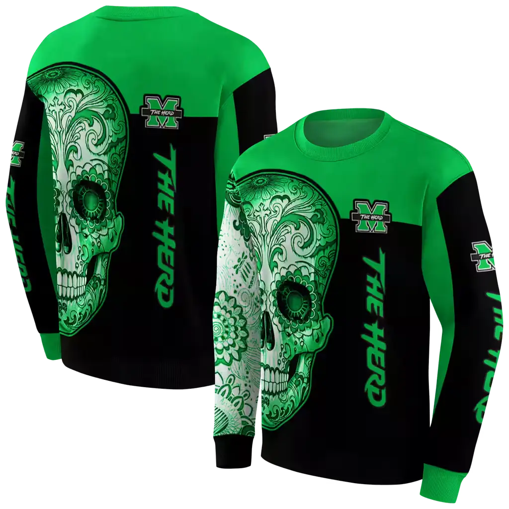 marshall thundering herd sugar skull green black hoodie premium grade marshall thundering herd sugar skull green black hoodie premium grade