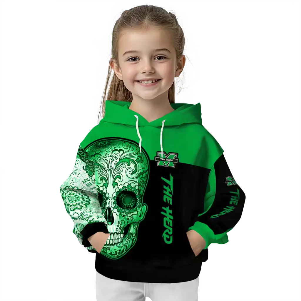 marshall thundering herd sugar skull green black hoodie top rated marshall thundering herd sugar skull green black hoodie top rated