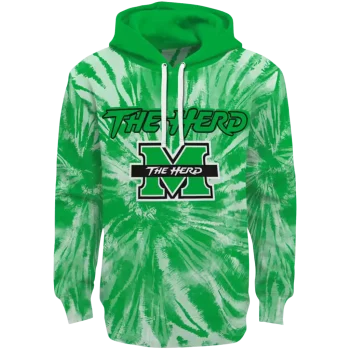 marshall thundering herd tie dye pattern green hoodie best selling