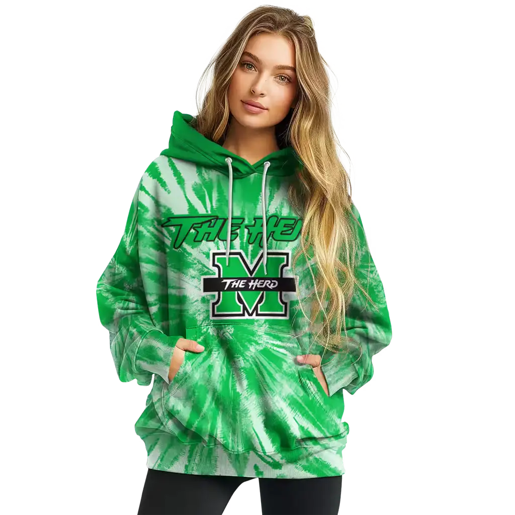 marshall thundering herd tie dye pattern green hoodie high quality marshall thundering herd tie dye pattern green hoodie high quality