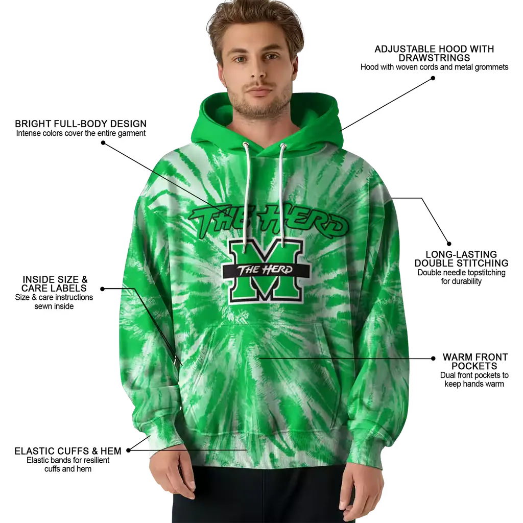 marshall thundering herd tie dye pattern green hoodie latest model marshall thundering herd tie dye pattern green hoodie latest model