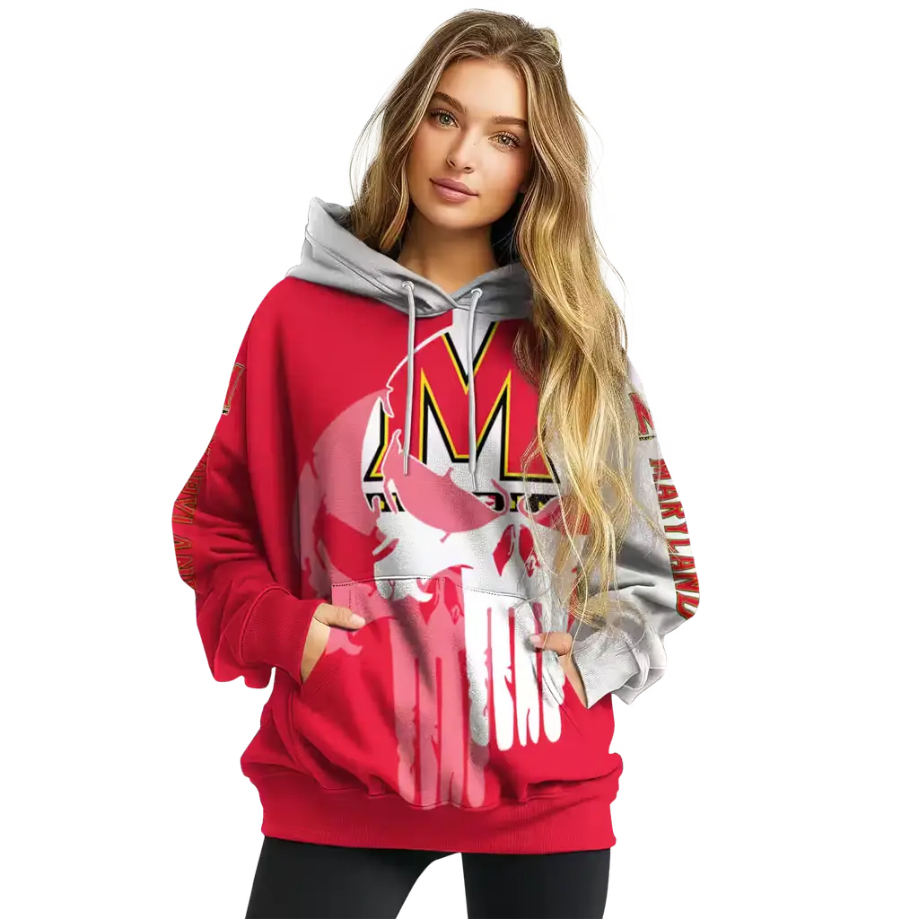 maryland terrapins graphic punisher red white hoodie high quality maryland terrapins graphic punisher red white hoodie high quality