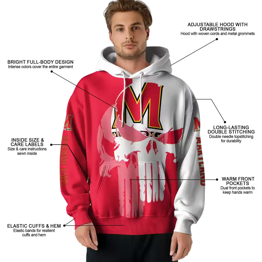 maryland terrapins graphic punisher red white hoodie latest model maryland terrapins graphic punisher red white hoodie latest model