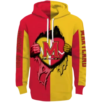 maryland terrapins heartbeat graphic red hoodie best selling