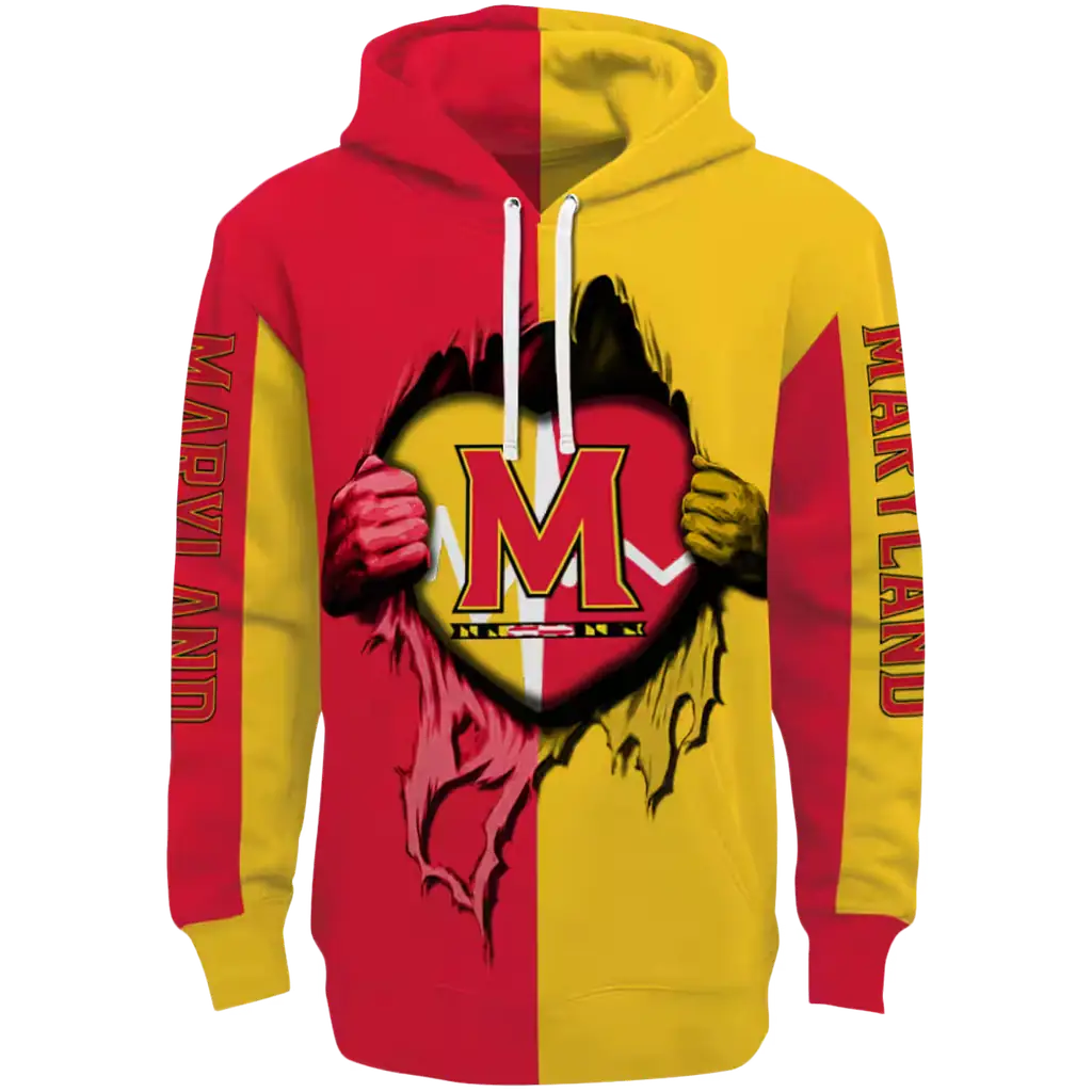maryland terrapins heartbeat graphic red hoodie best selling maryland terrapins heartbeat graphic red hoodie best selling
