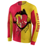maryland terrapins heartbeat graphic red hoodie best selling