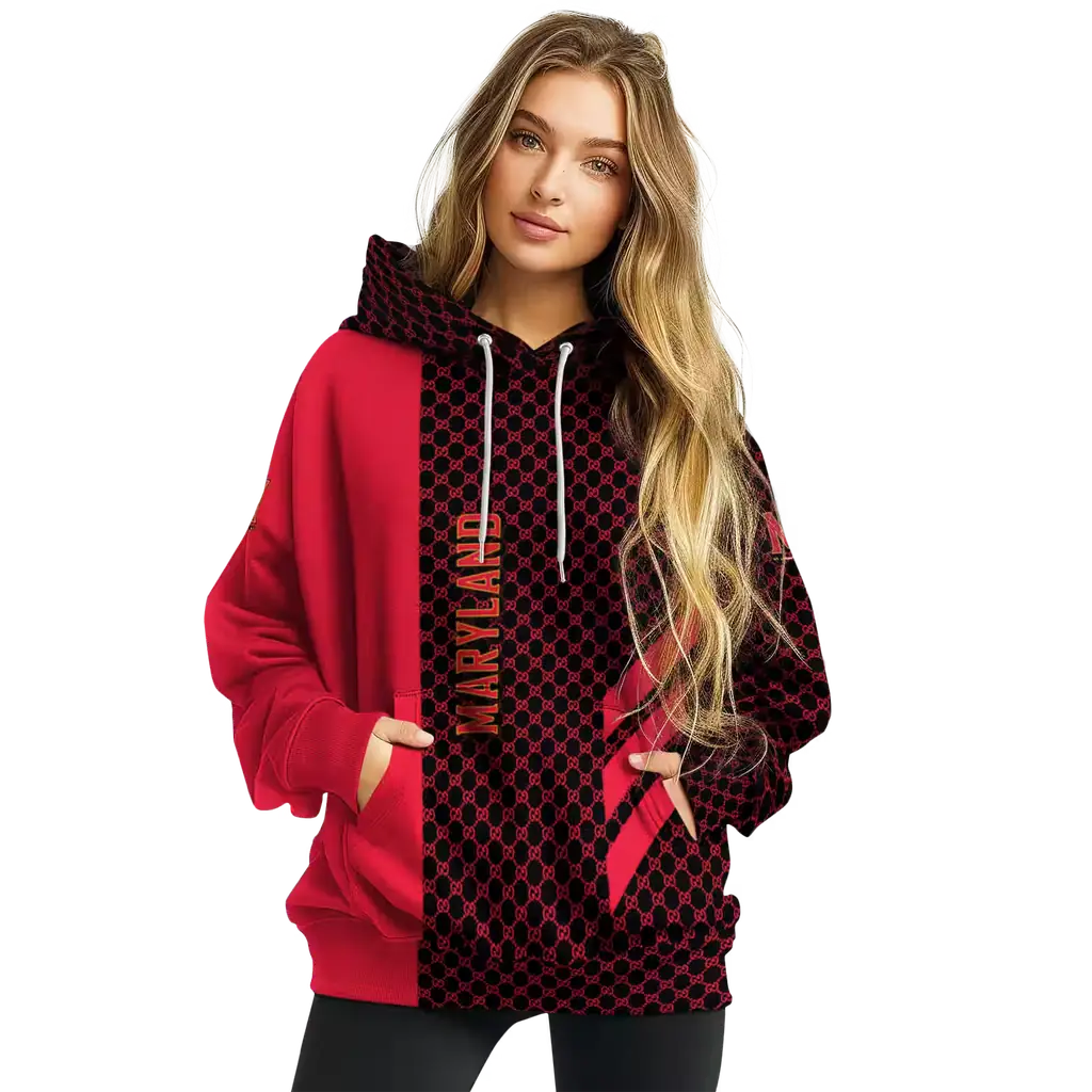 maryland terrapins monogram pattern red hoodie high quality maryland terrapins monogram pattern red hoodie high quality