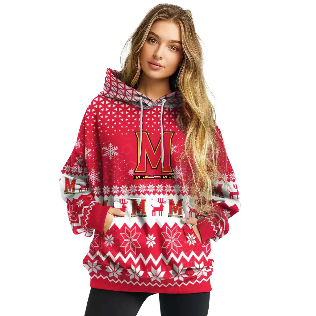 maryland terrapins reindeer motif red hoodie high quality maryland terrapins reindeer motif red hoodie high quality