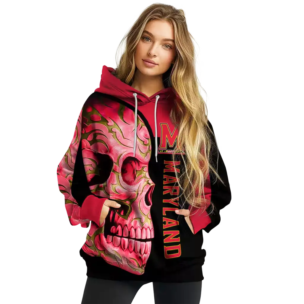 maryland terrapins skull motif red black hoodie high quality maryland terrapins skull motif red black hoodie high quality