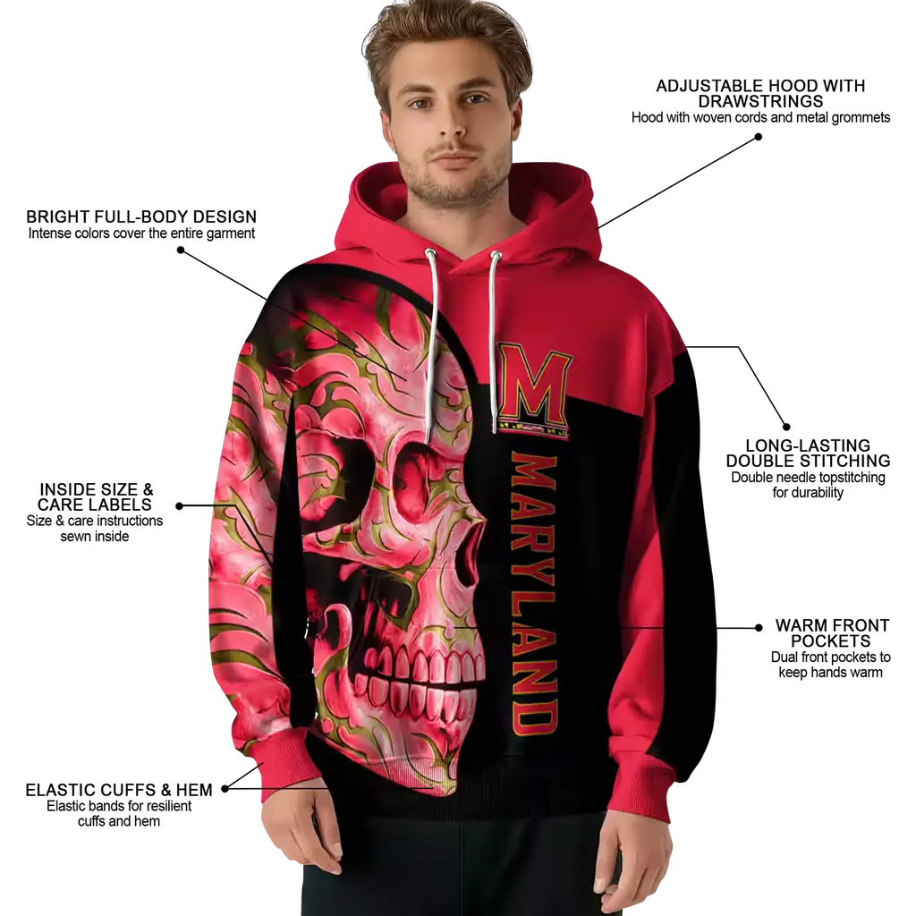 maryland terrapins skull motif red black hoodie latest model maryland terrapins skull motif red black hoodie latest model