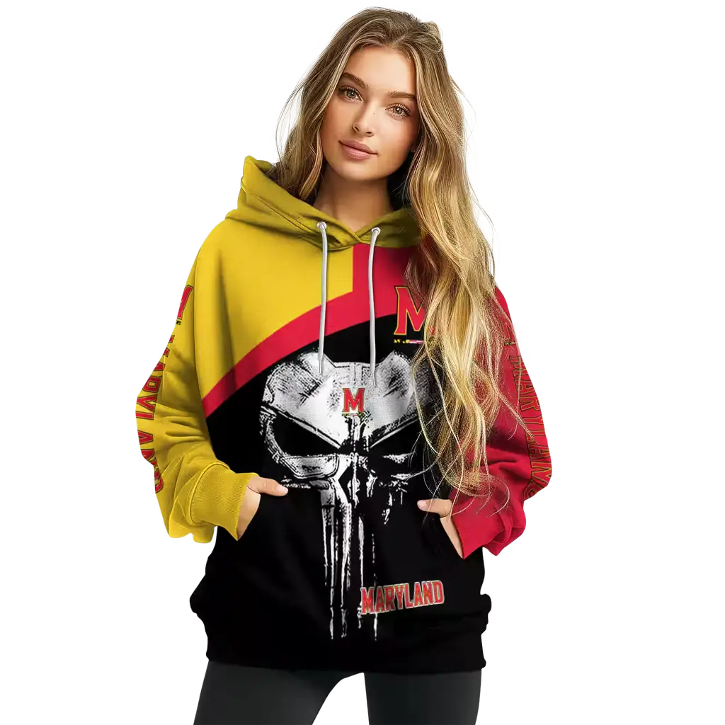 maryland terrapins skull punisher gold black hoodie high quality maryland terrapins skull punisher gold black hoodie high quality