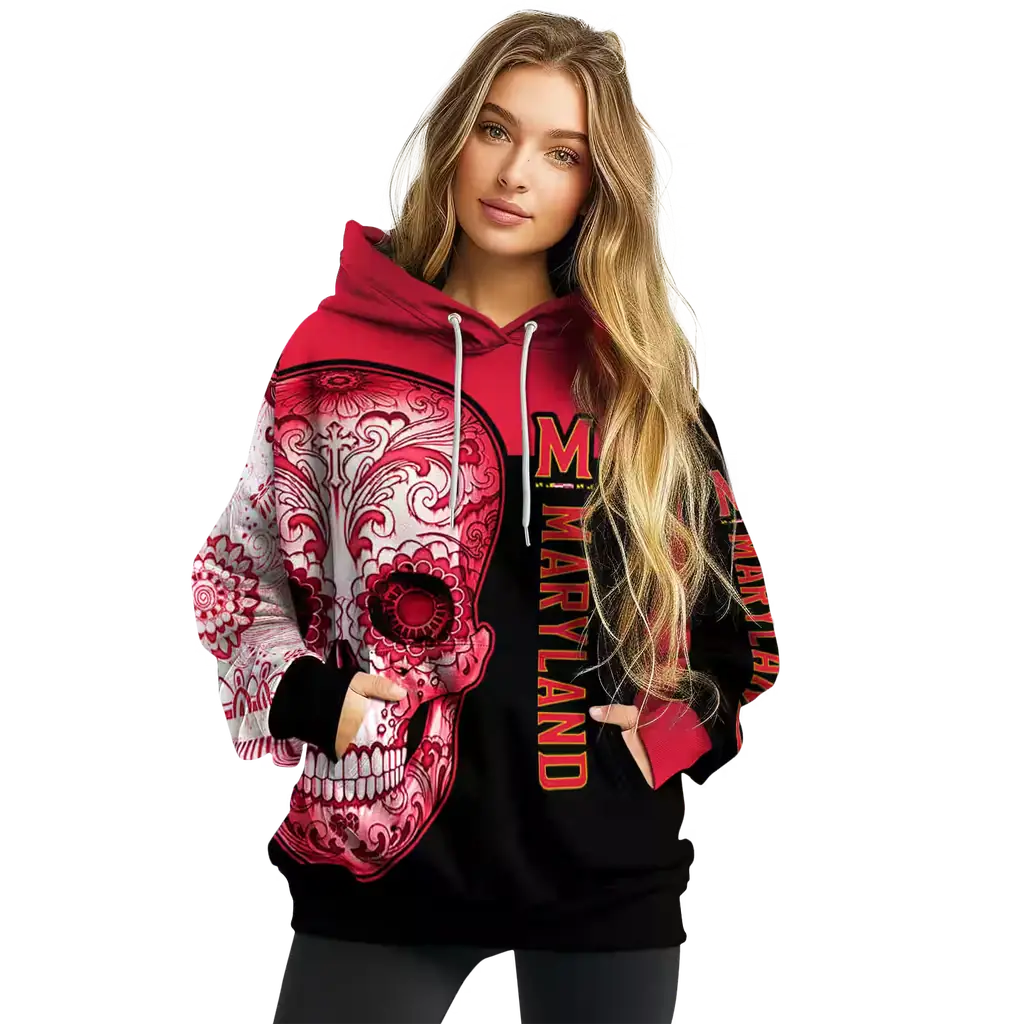 maryland terrapins sugar skull red black hoodie high quality maryland terrapins sugar skull red black hoodie high quality