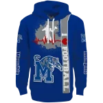 memphis tigers football heartbeat blue hoodie best selling